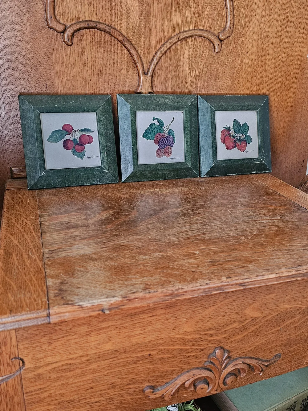 Vintage Peggy Abrams Fruit Prints Set of 3 Green Frames Cottagecore
